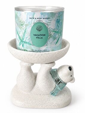 Bath & Body Works Glitter Polar Bear 3-Wick Candle Holder Retired NWT